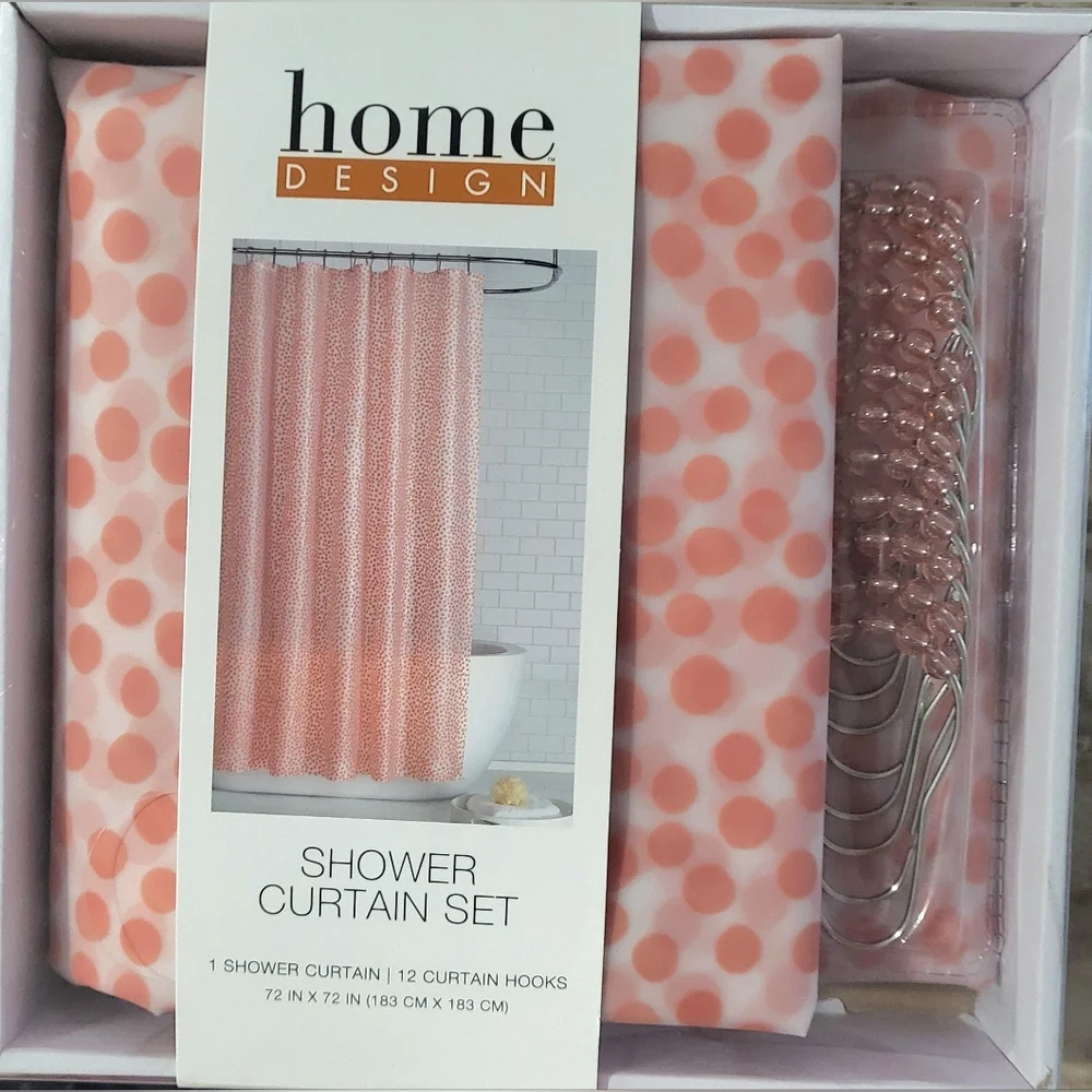 Macy's Home Design Pink & Blue Polka Dot Shower Curtain Set (2)